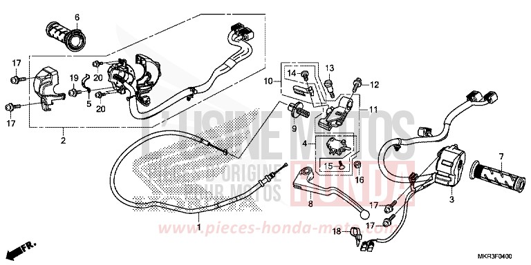 LEVIER DE GUIDON/COMMUTATEUR/CABLE de CBR1000RR SP SP1 SP2 PEARL GLARE WHITE (NHB53) 2022
